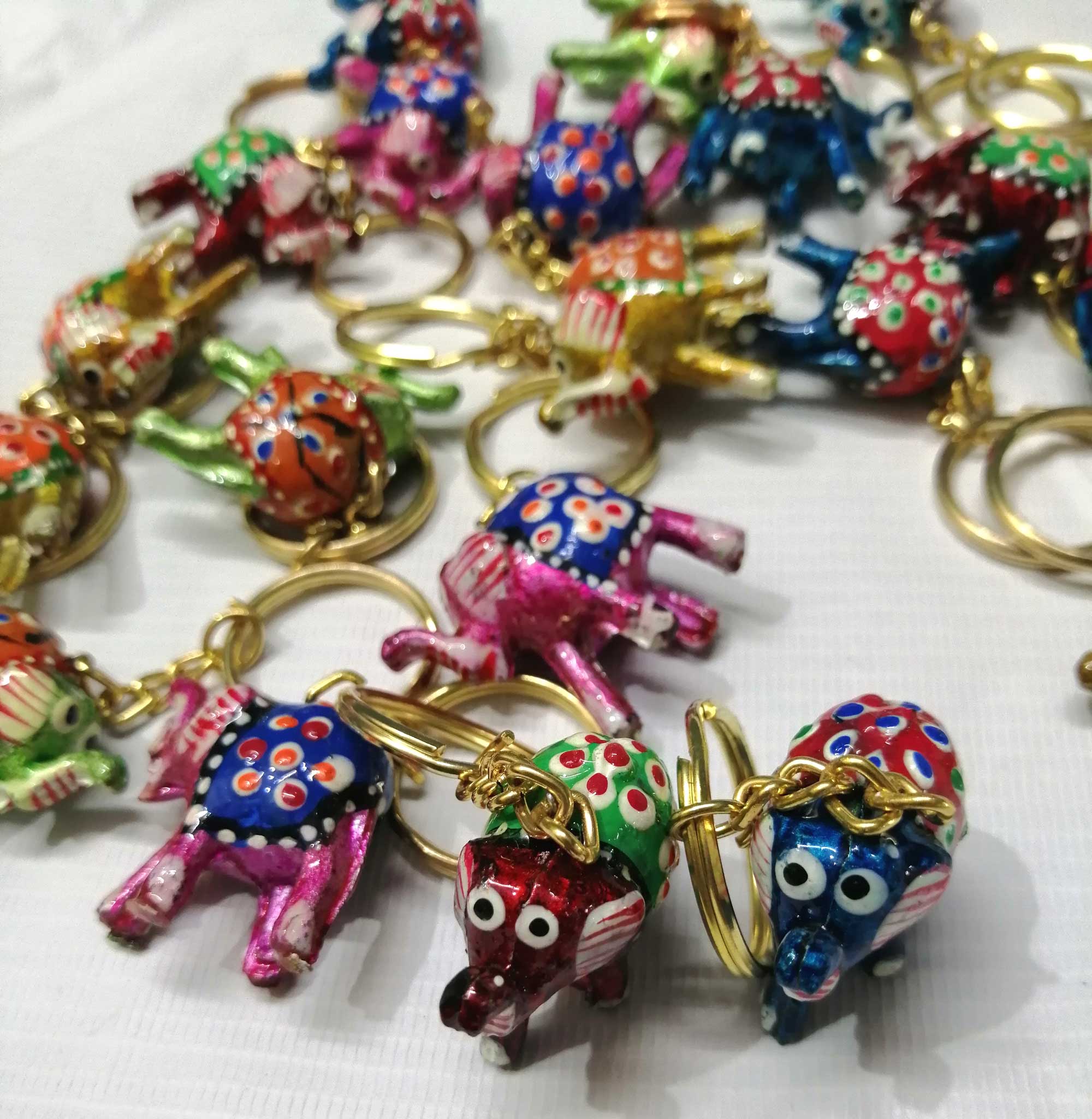 Handmade Indian Elephant Keyrings Hand Painted Small Elephants Wholesale Lot - Mangogiftsstore