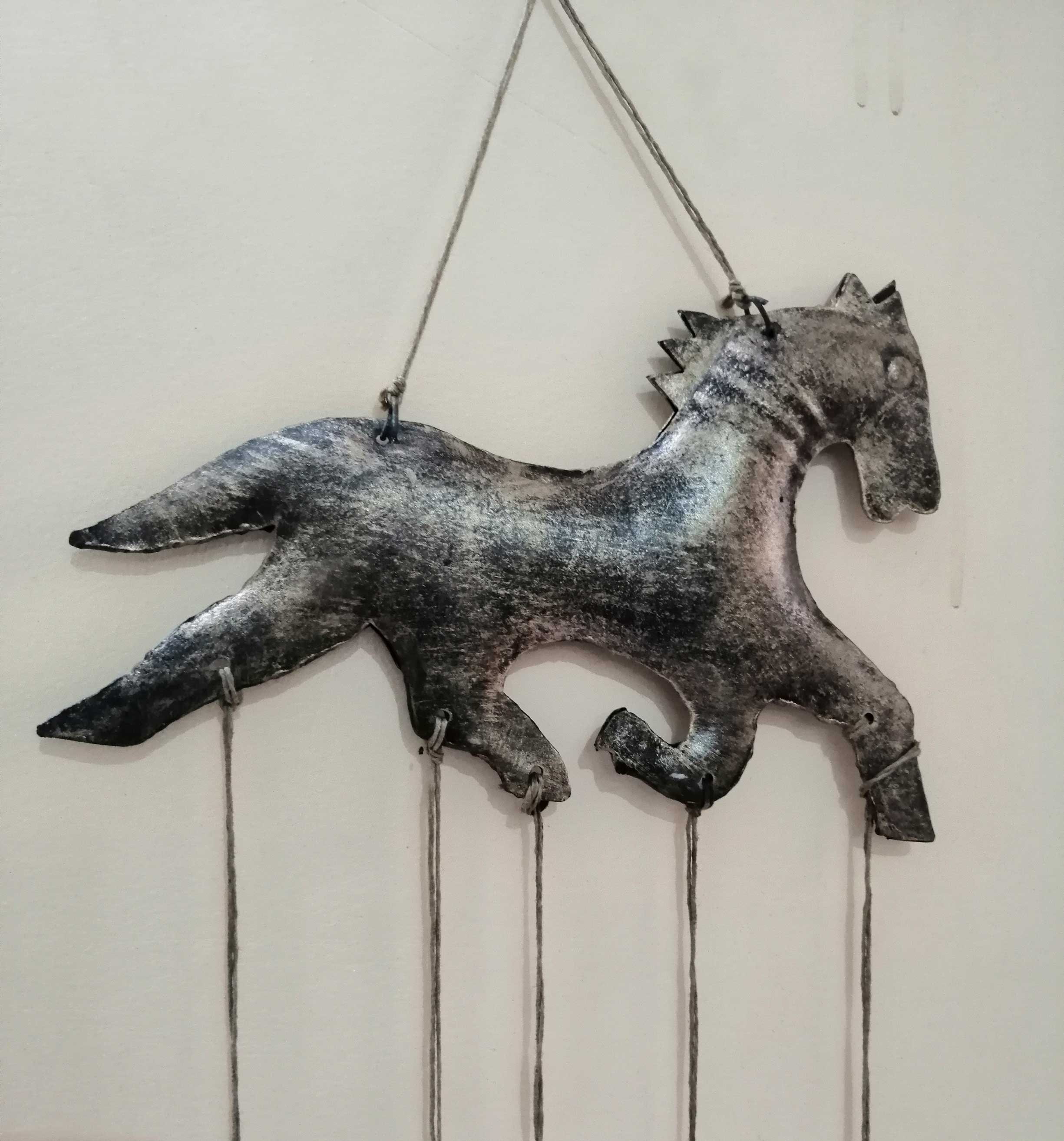 Recycled Iron Antique Look Horse Wind chime bells Metal Wall Hanging Indoor Patio Decor Bronze - Mangogiftsstore