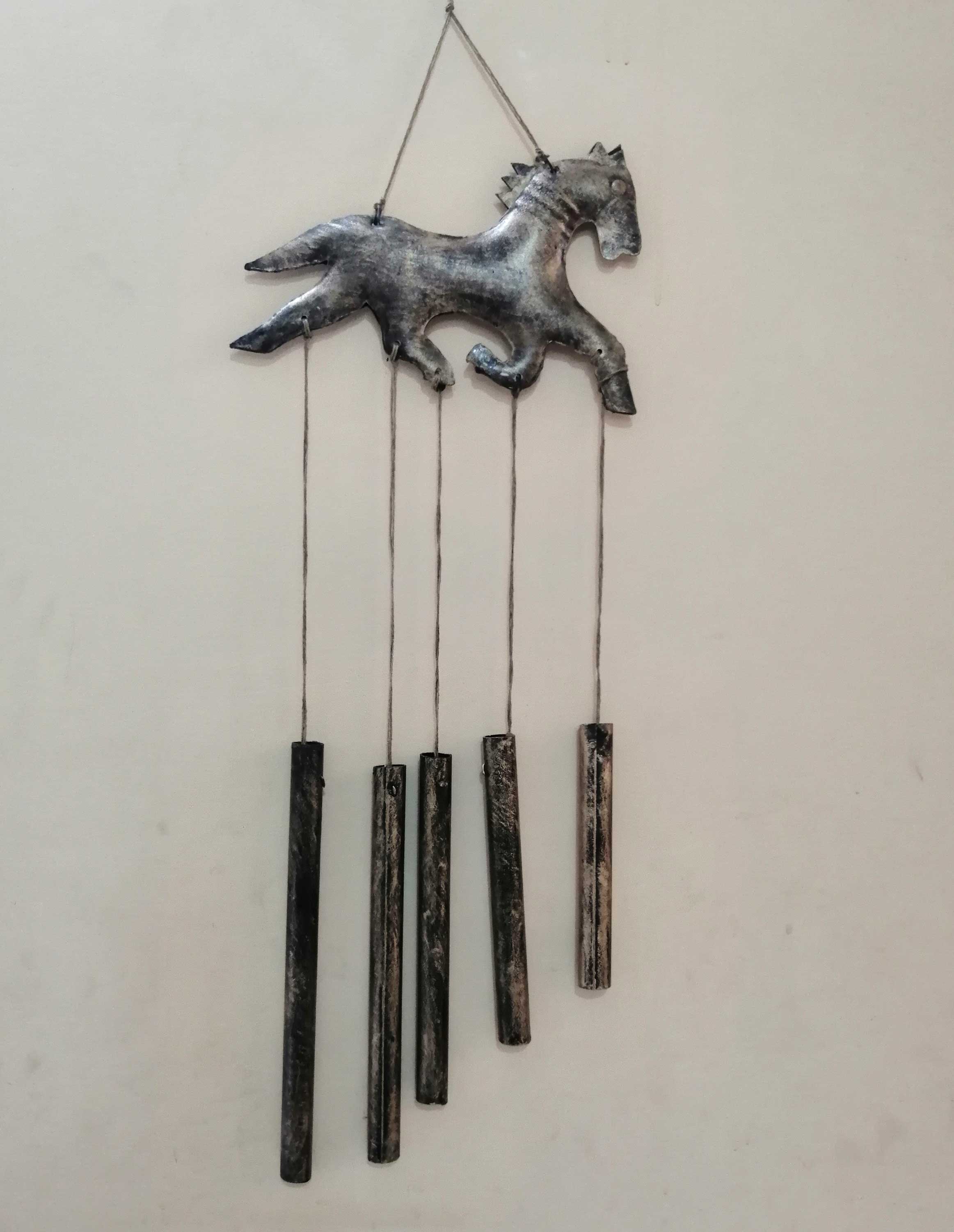 Recycled Iron Antique Look Horse Wind chime bells Metal Wall Hanging Indoor Patio Decor Bronze - Mangogiftsstore