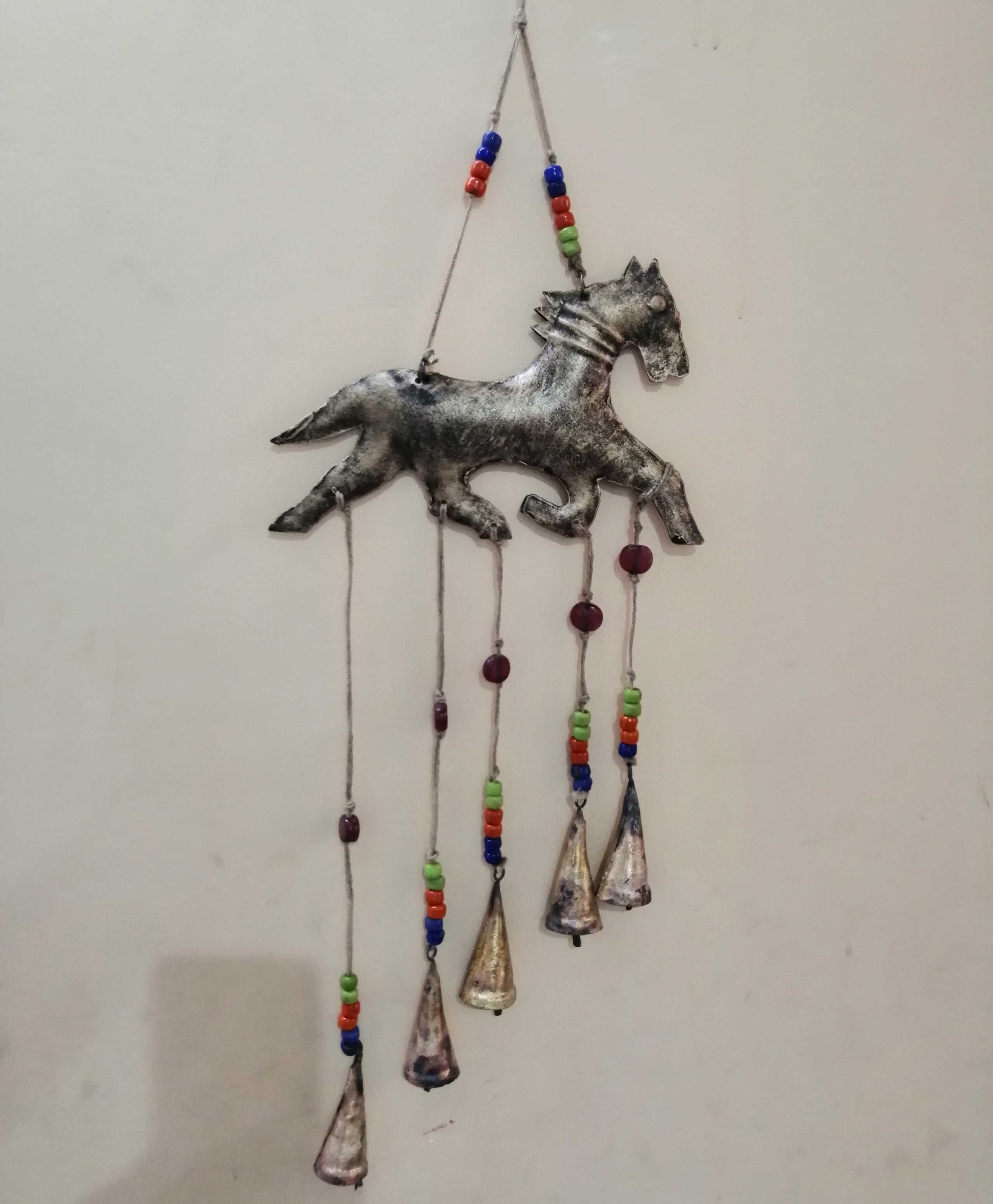 Recycled Iron Antique Look Horse Wind chime bells Metal Wall Hanging Indoor Patio Decor Bronze - Mangogiftsstore