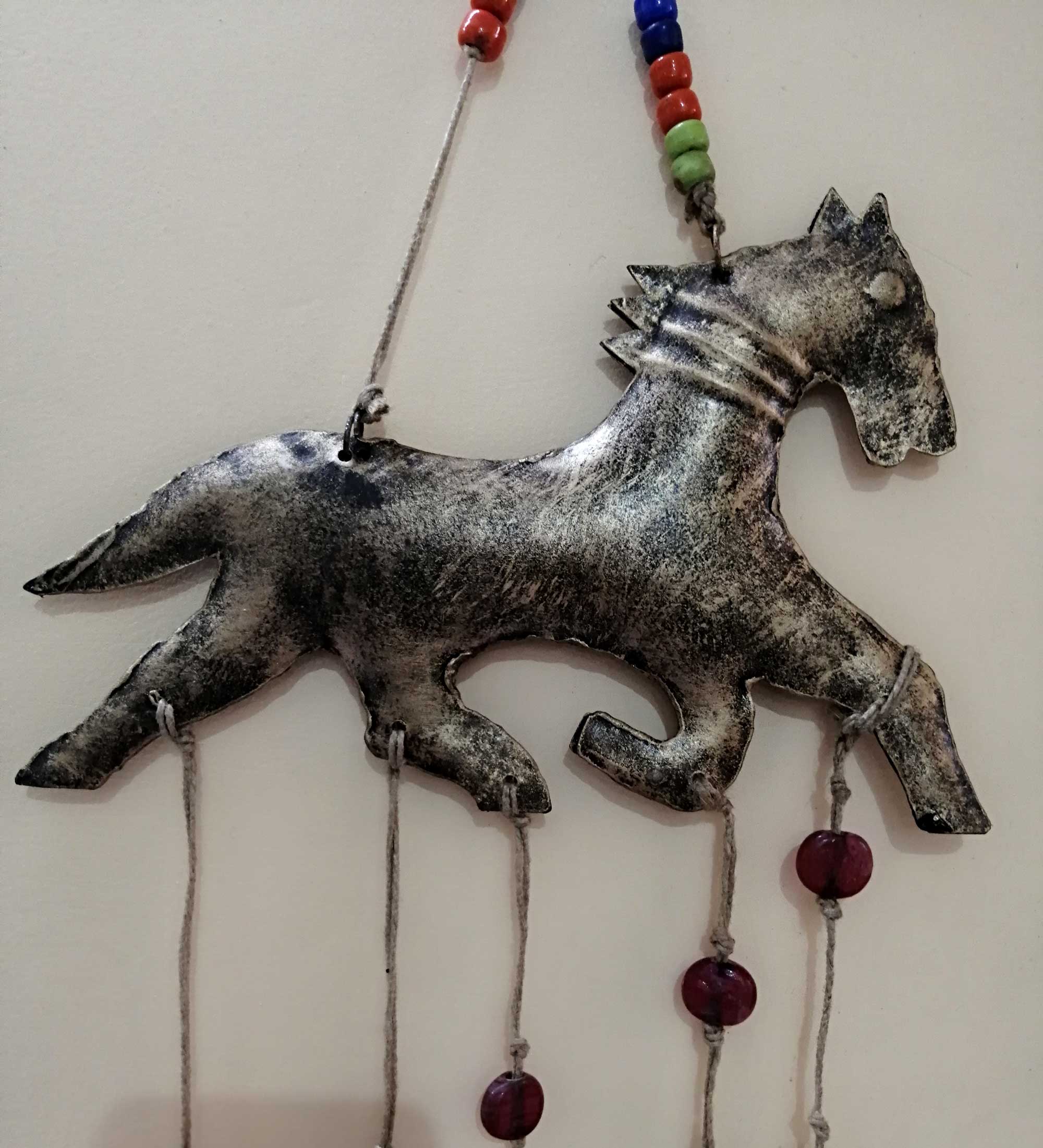 Recycled Iron Antique Look Horse Wind chime bells Metal Wall Hanging Indoor Patio Decor Bronze - Mangogiftsstore