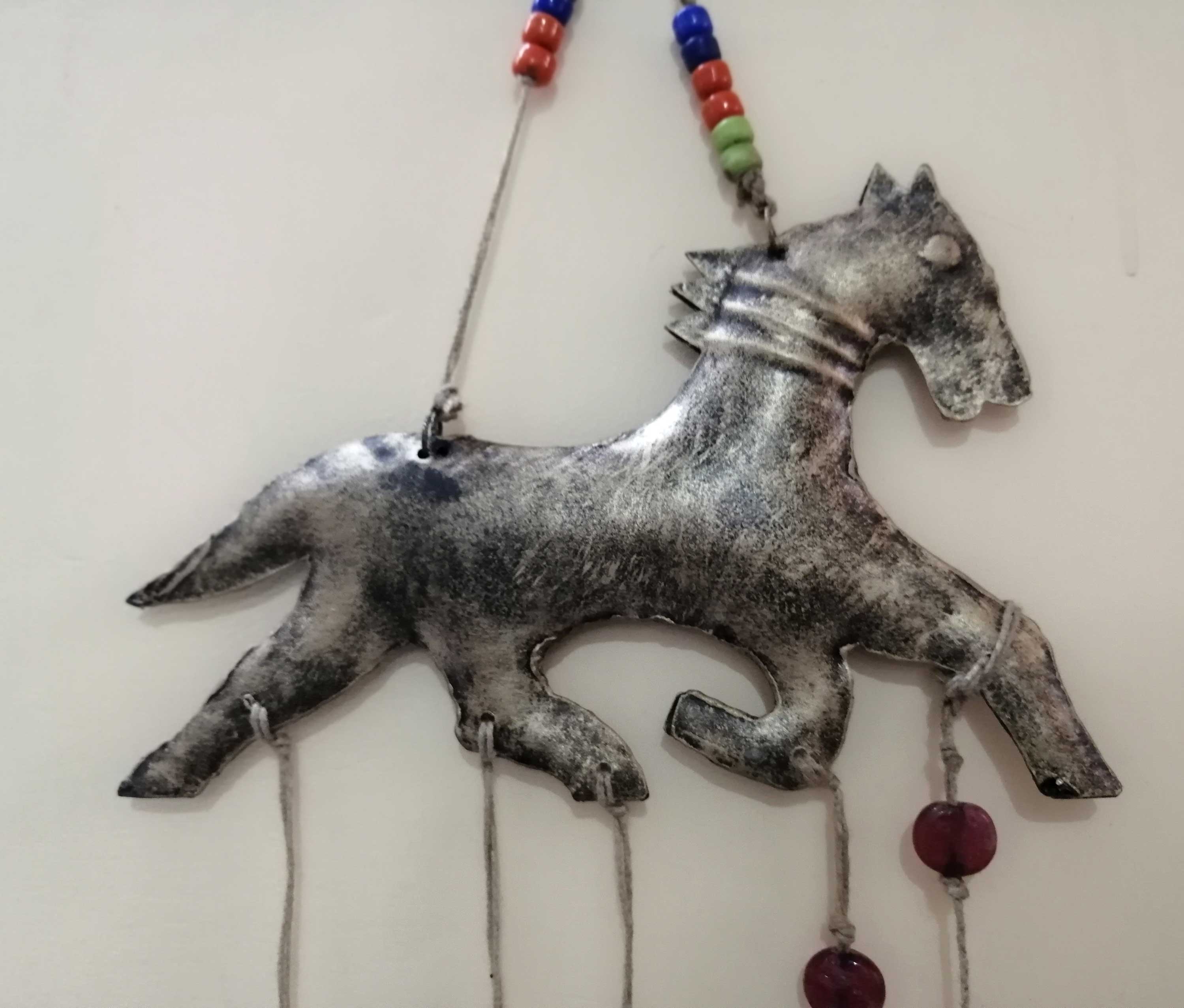 Recycled Iron Antique Look Horse Wind chime bells Metal Wall Hanging Indoor Patio Decor Bronze - Mangogiftsstore