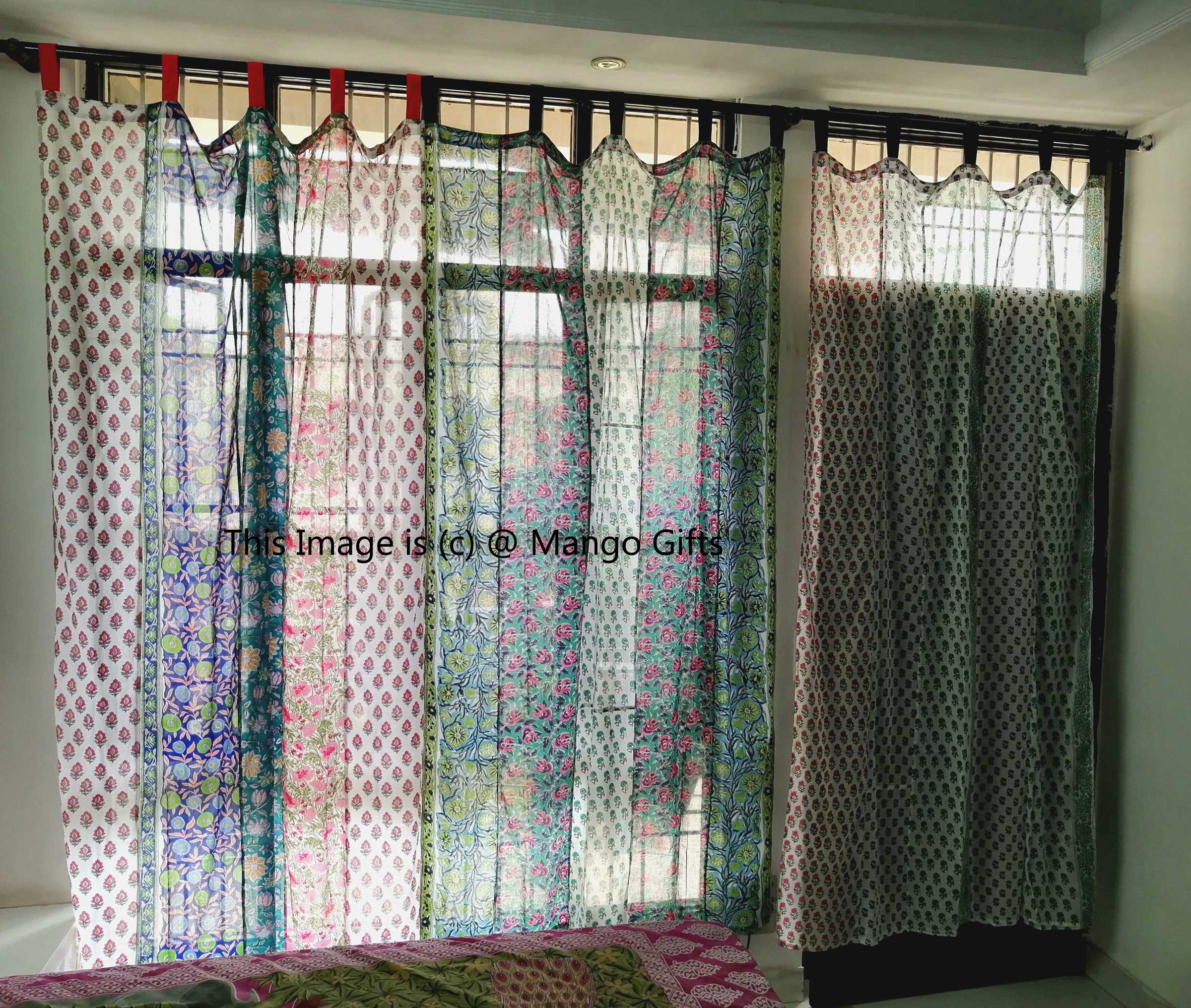 Wholesale Indian Hand Block print Patchwork Boho Curtain Window Panels 100%Cotton - Mangogiftsstore