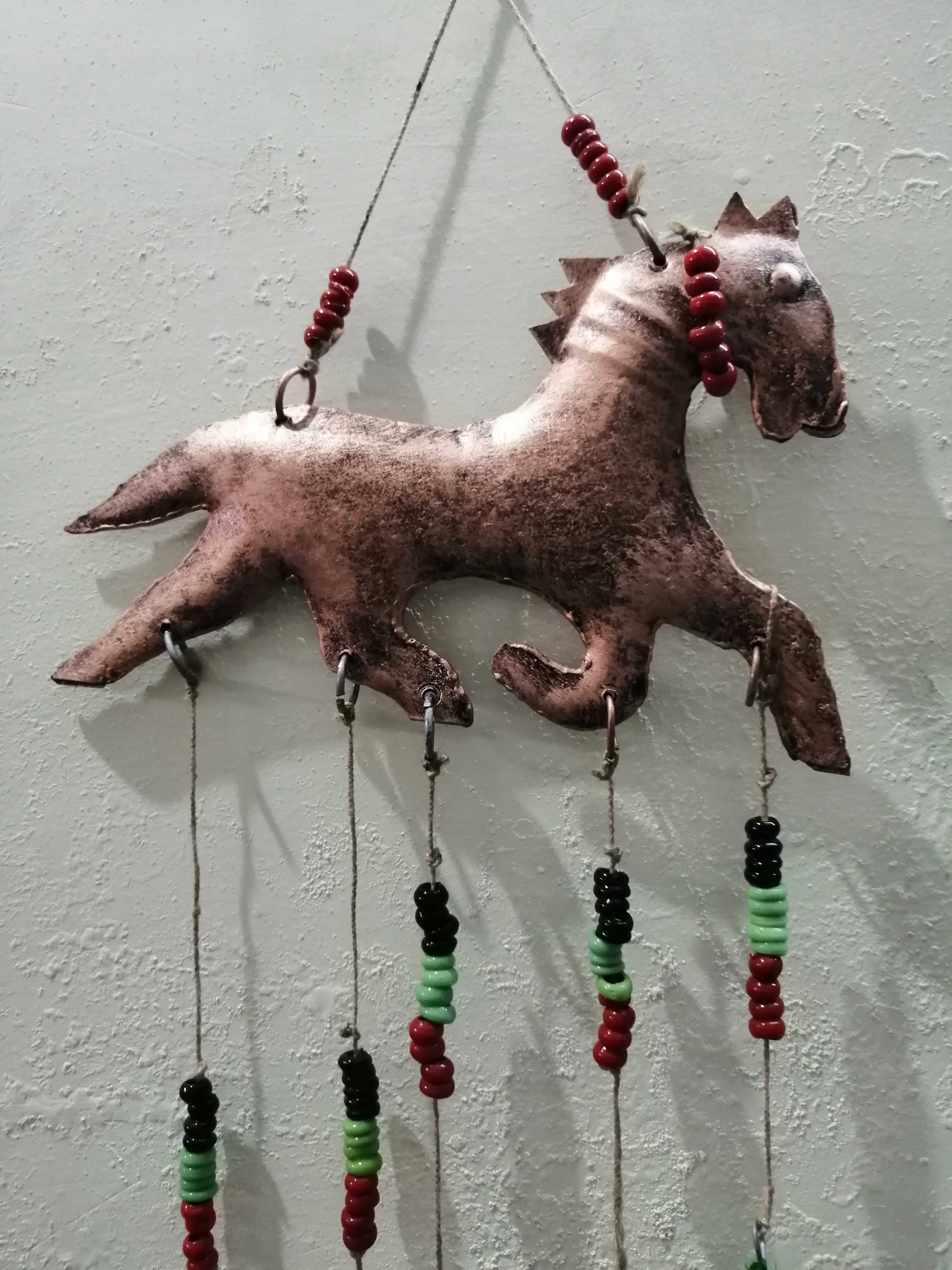 Recycled Iron Antique Look Horse Wind chime bells Metal Wall Hanging Indoor Patio Decor Bronze - Mangogiftsstore