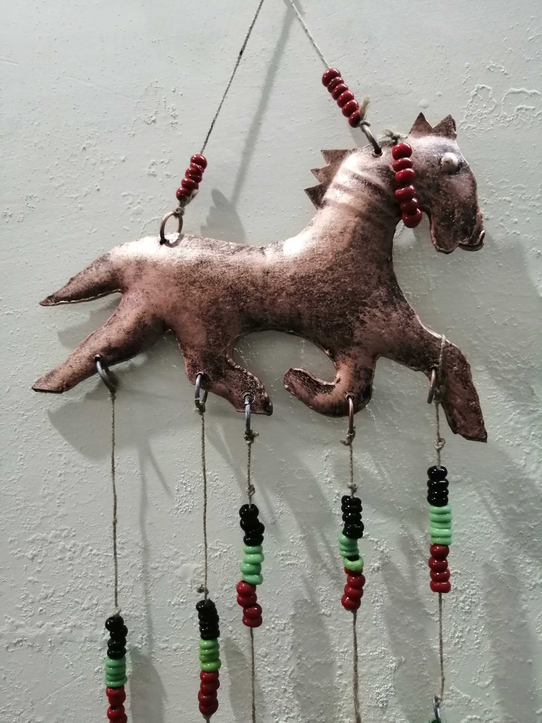 Recycled Iron Antique Look Horse Wind chime bells Metal Wall Hanging Indoor Patio Decor Bronze - Mangogiftsstore