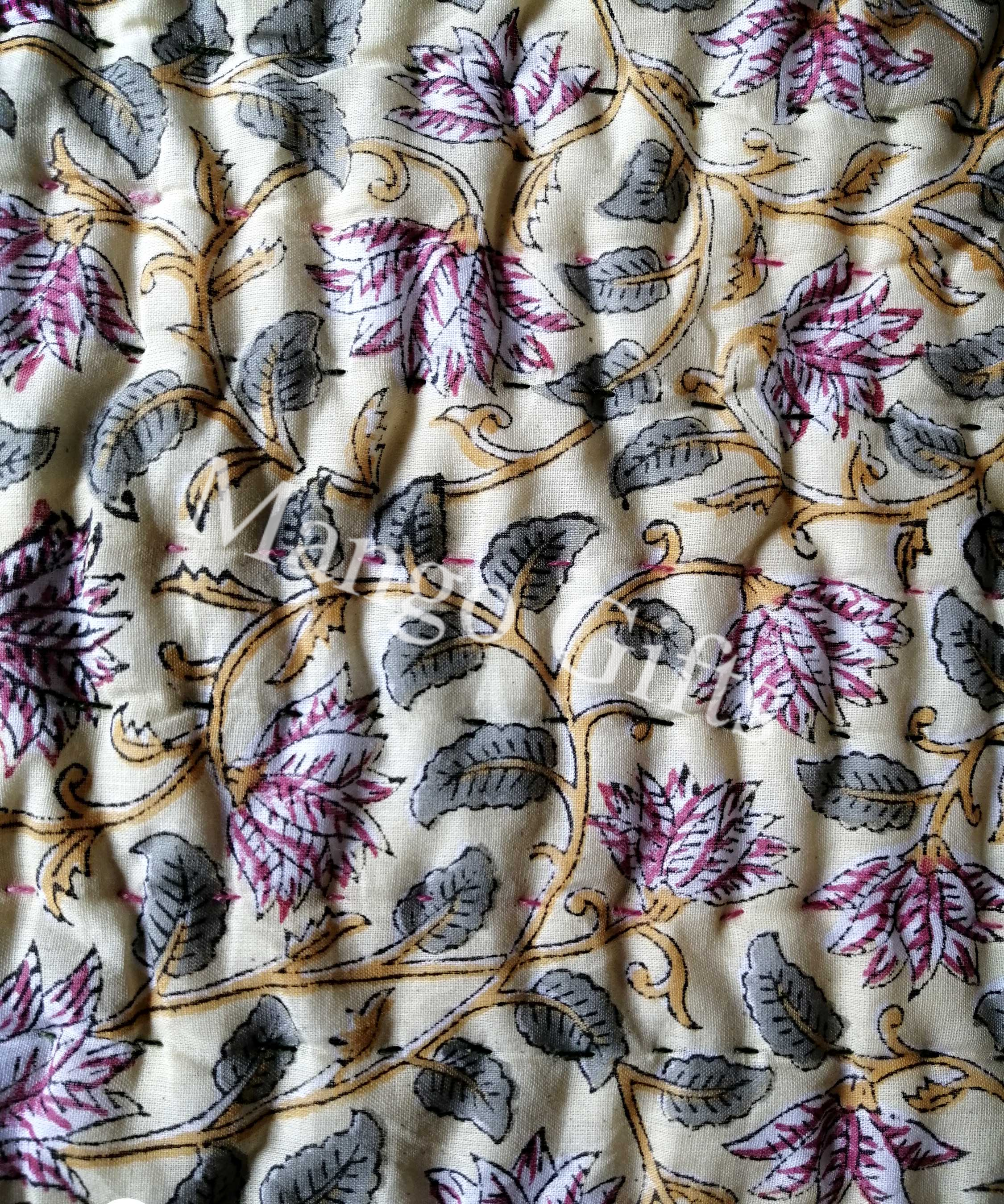 Hand Block Print 100%Cotton Reversible Quilt Lightweight , Soft , Cotton Filled Hand Quilted Quilts - Mangogiftsstore