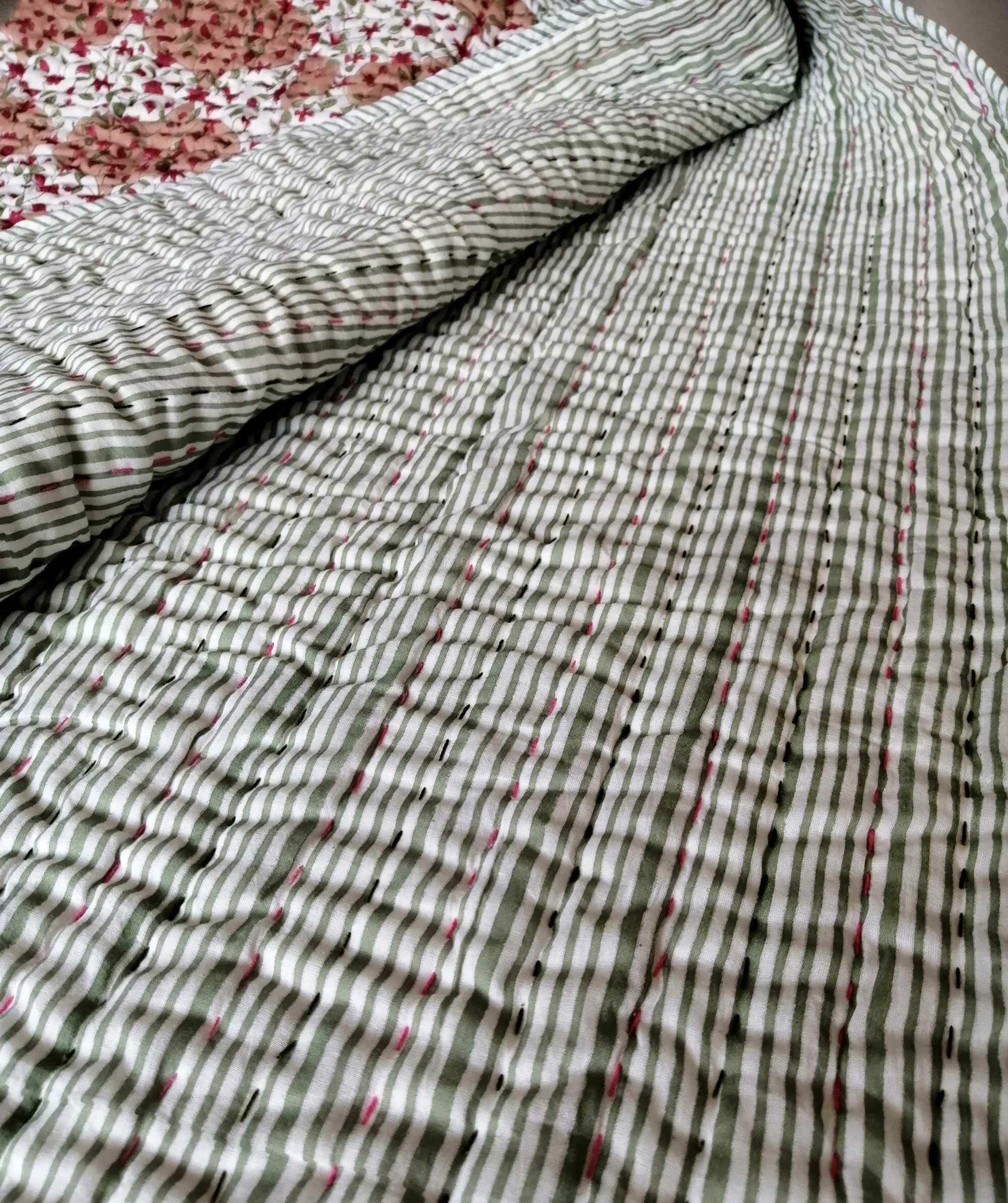 Reversible Katha Quilt 60x90 - Hand Quilted Jaipur Razai