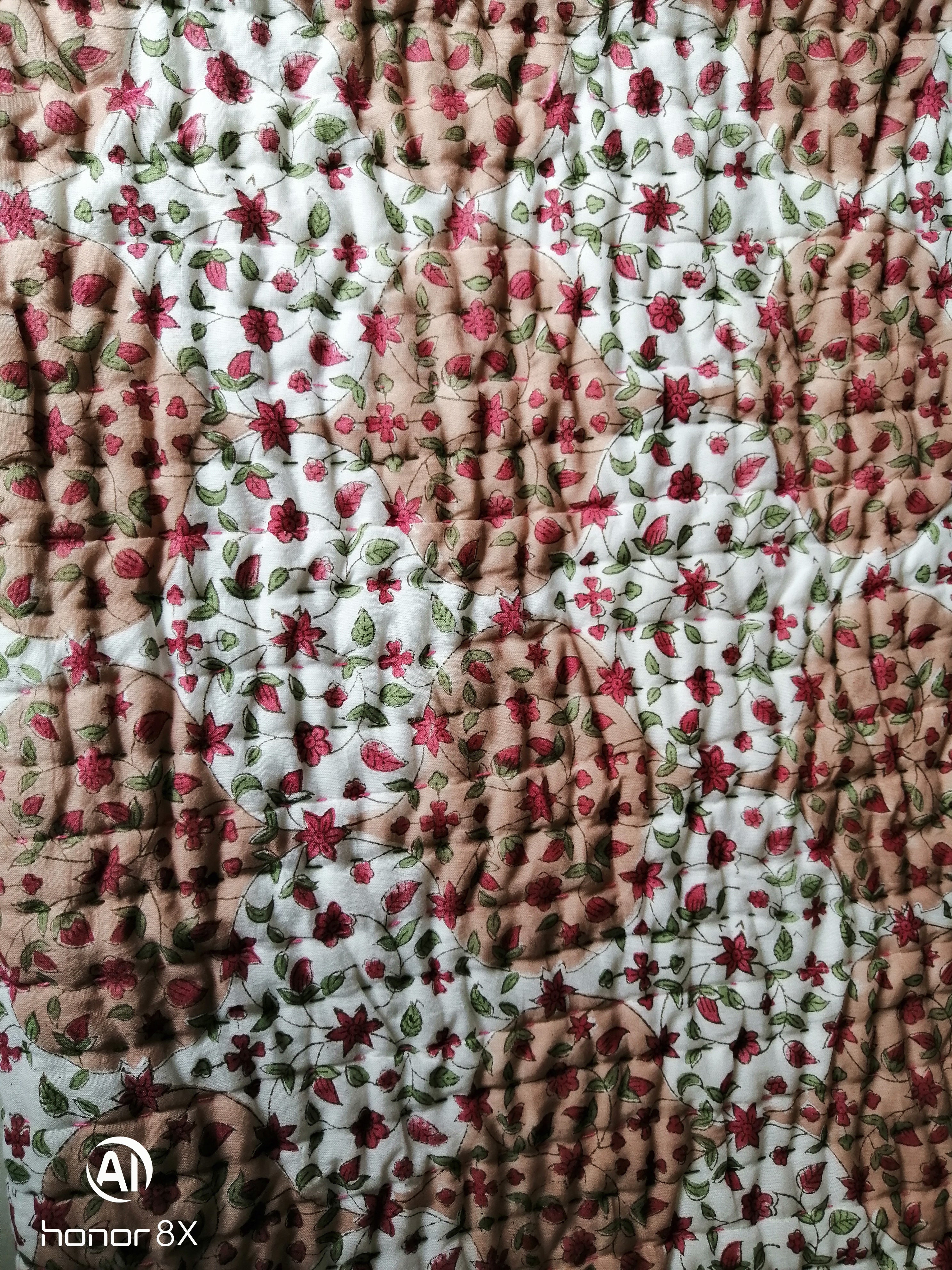 Hand Block Print 100%Cotton Reversible Quilt Lightweight , Soft , Cotton Filled Hand Quilted Quilts - Mangogiftsstore