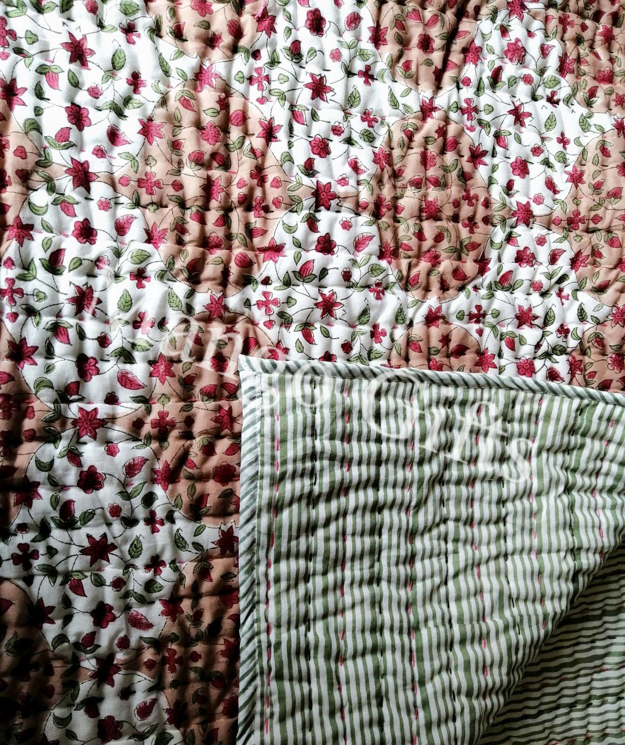 Reversible Katha Quilt 60x90 - Hand Quilted Jaipur Razai