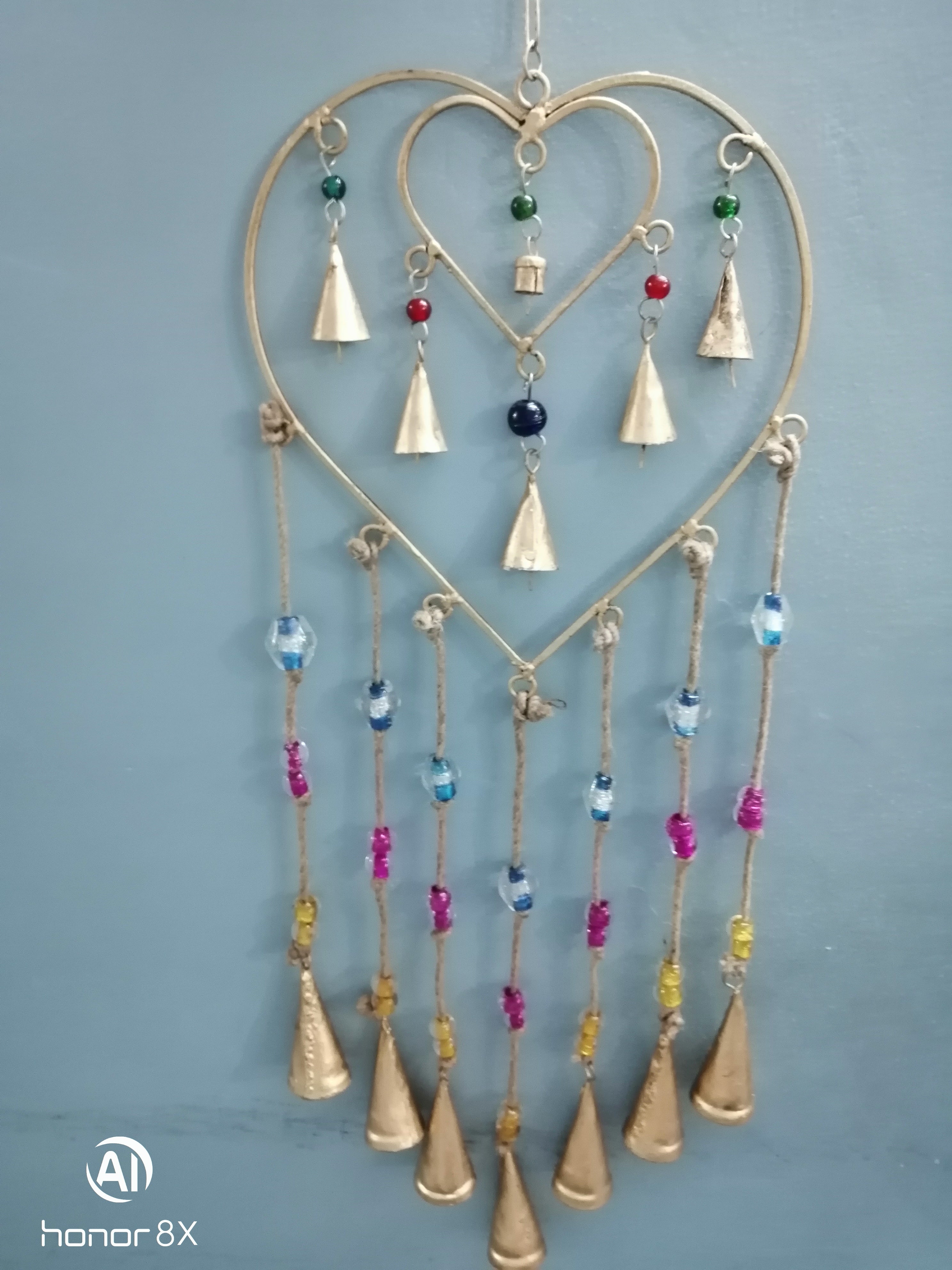 Recycled Iron Heart Hanging Windchime Suncatcher Metal Wall Hanging Outdoor Decor - Mangogiftsstore