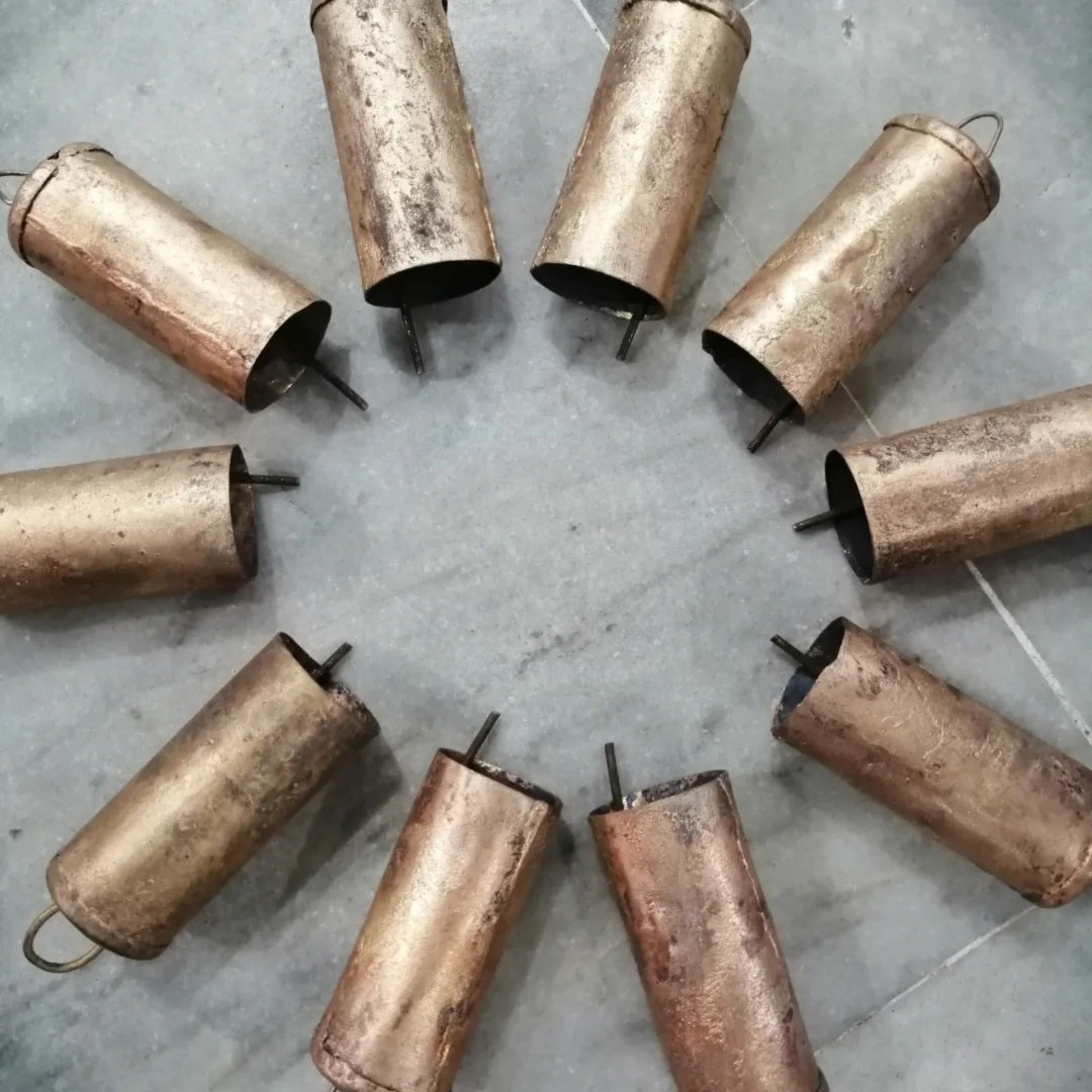 Handmade Recycled Iron Tin Bells 4 Inches Height Cylindrical Bells Ru –  Mangogiftsstore
