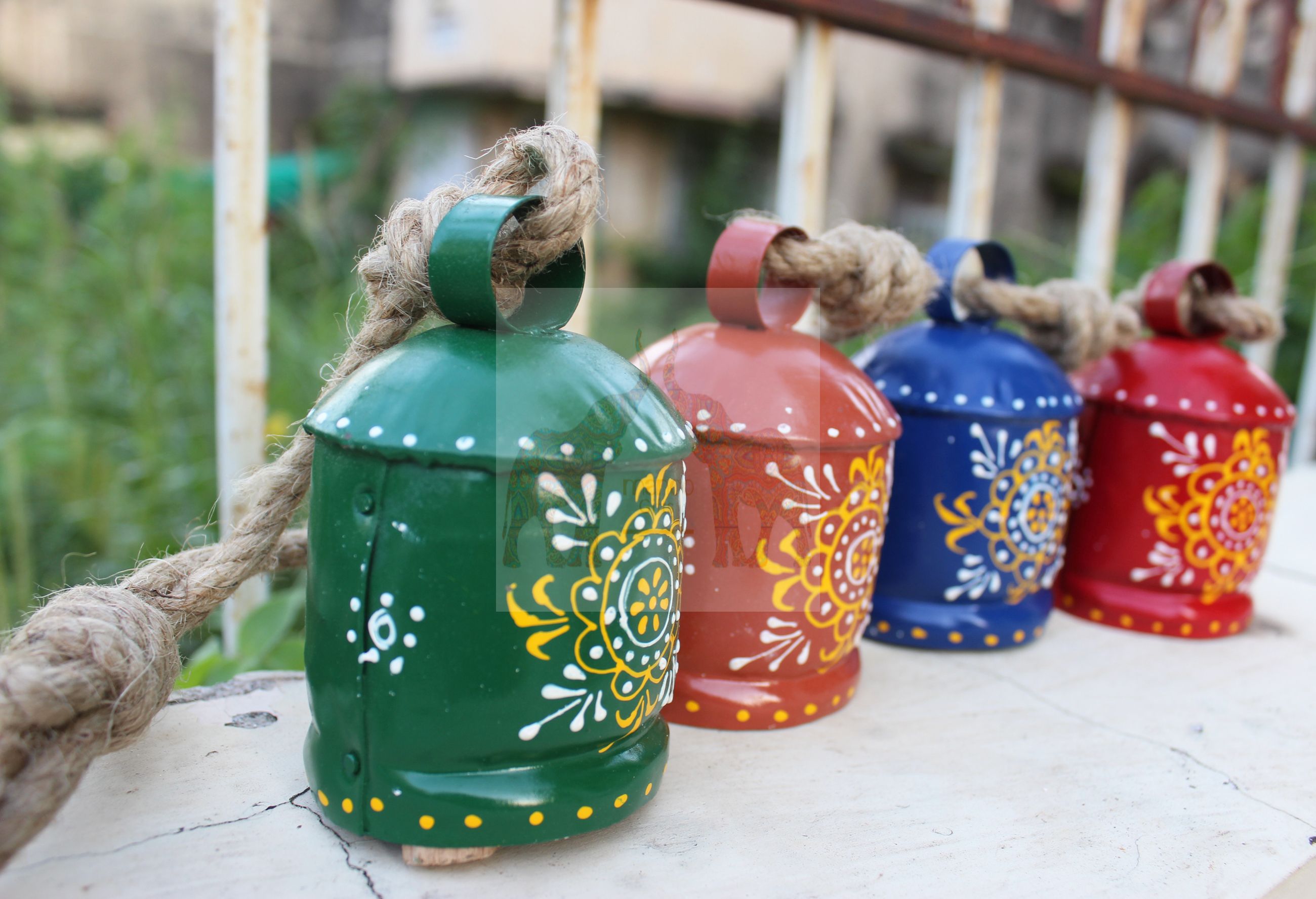 Hand Painted Iron Tin Cow Bells - Rustic Garden Chime