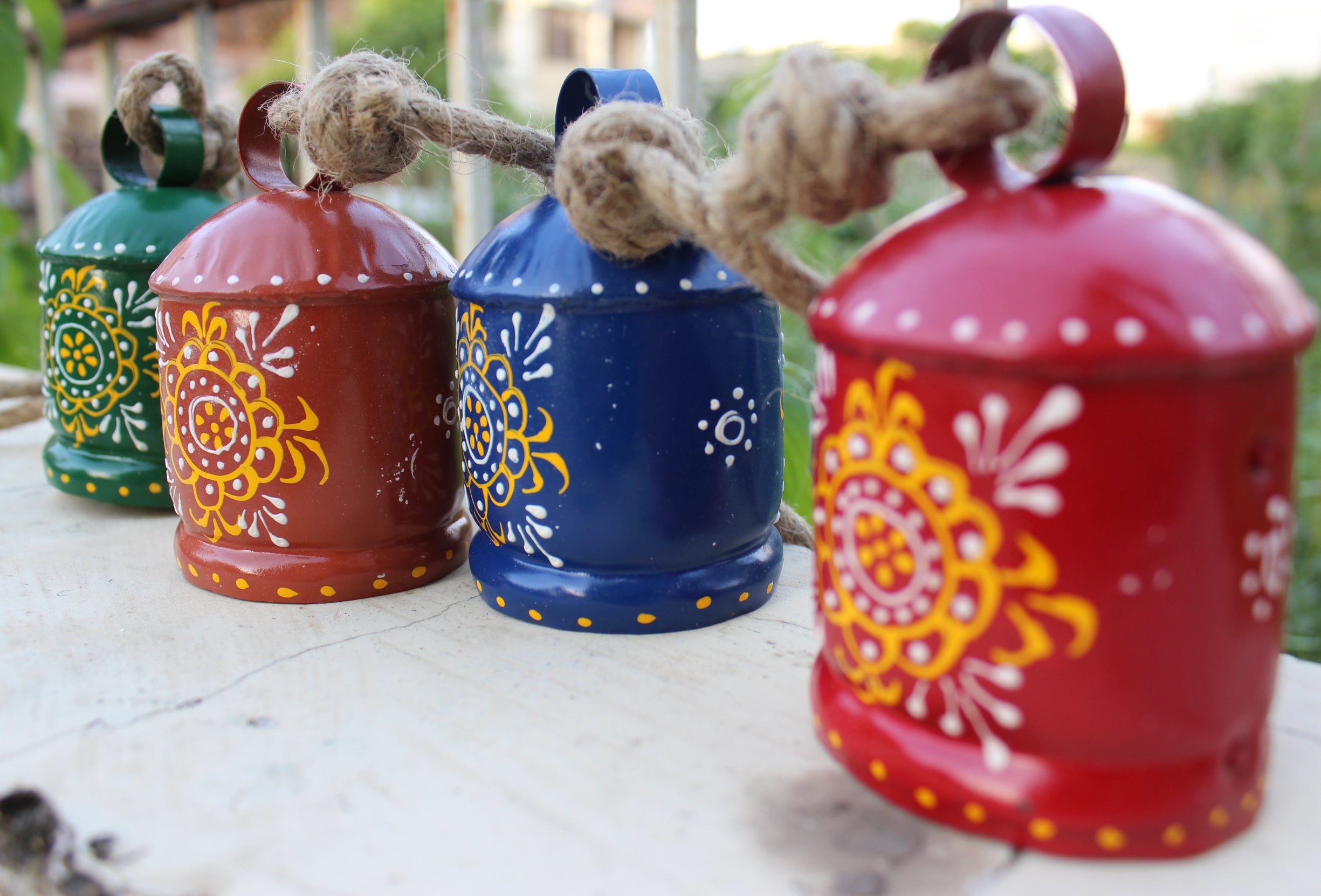 Hand Painted Iron Tin Cow Bells - Rustic Garden Chime