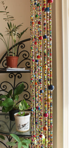 Bohemian Hippy Beaded Doorway Garland Boho Curtain 190 cm Strands with Jingle Bells Colorful Home Decor