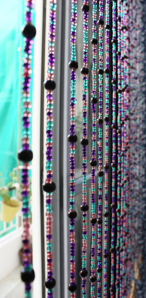 Bohemian Hippy Beaded Doorway Garland Boho Curtain 190 cm Glass Bead Strands with Jingle Bells Colorful Boho Home Decor