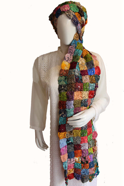 Handmade Multicolor Silk Flower Scarf Stole Recycled Silk Sari Saree Boho Fashion - Mangogiftsstore