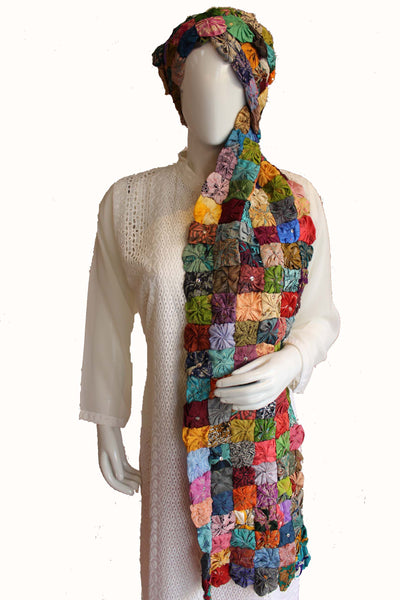 Handmade Multicolor Silk Flower Scarf Stole Recycled Silk Sari Saree Boho Fashion - Mangogiftsstore