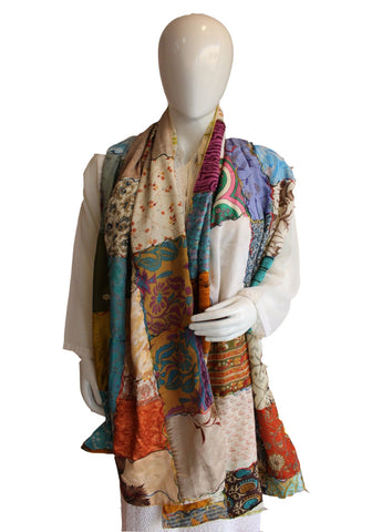 Recycled Silk Sari Patchwork Scarf Indian Silk Sari Stole Scarves Boho Fashion - Mangogiftsstore