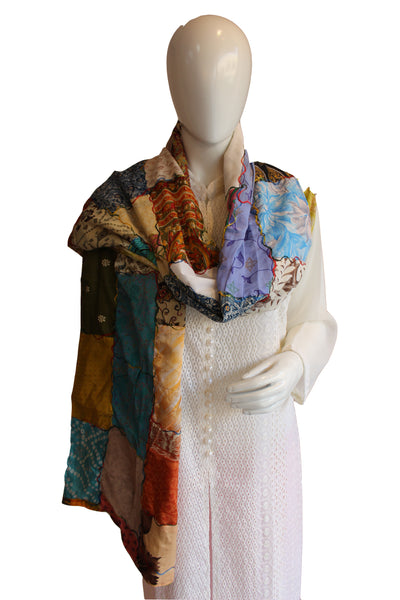 Recycled Silk Sari Patchwork Scarf Indian Silk Sari Stole Scarves Boho Fashion - Mangogiftsstore