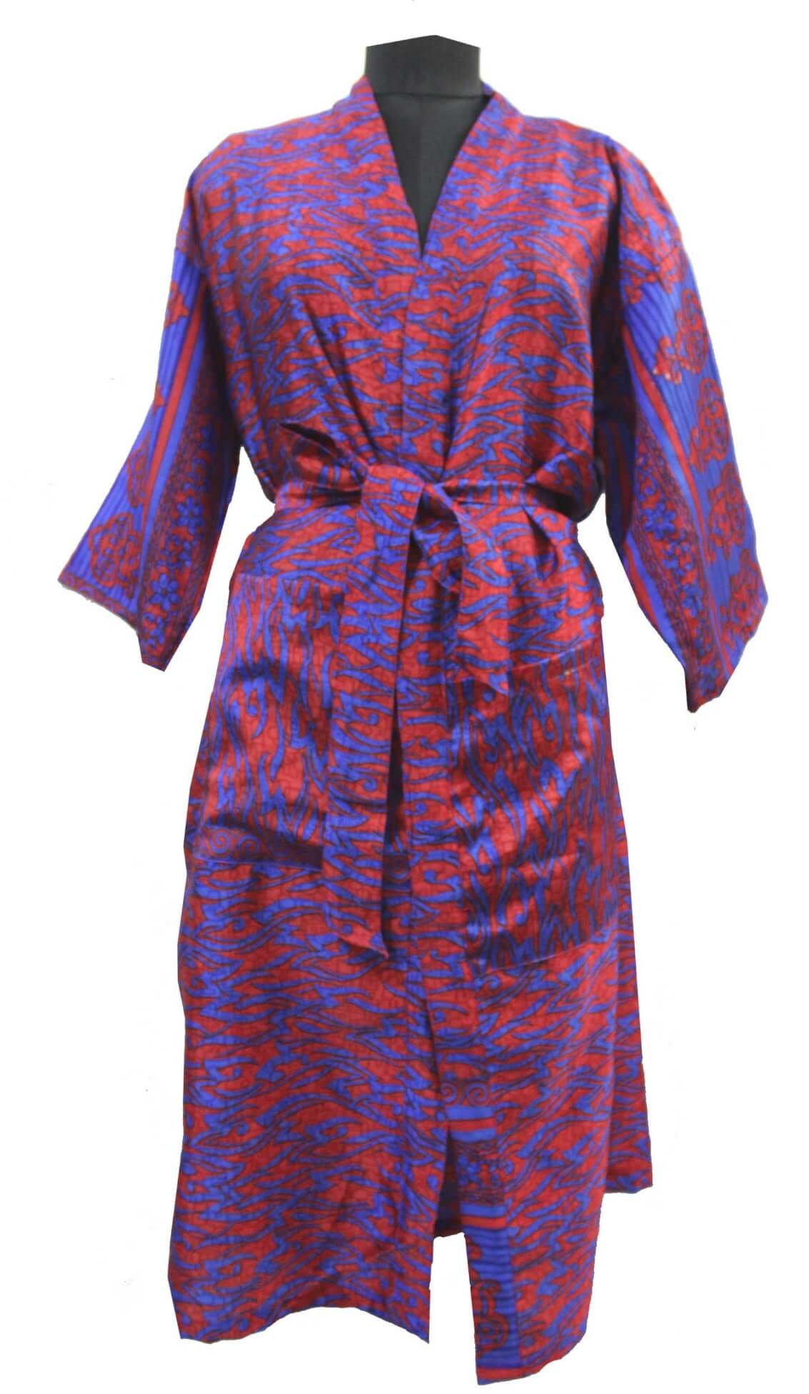 Vintage Silk Sari Kimono Long Dress - Casual Wear Vintage Silk Sari Kimono Long Dress - Casual Wear