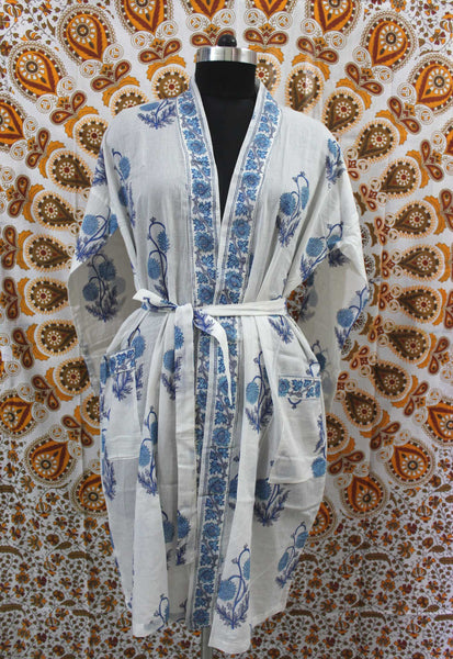 Hand Block Print 100%Cotton Kimono Bathrobe Women Floral Dress Wholesale Lot - Mangogiftsstore