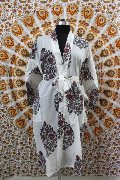 Hand Block Print 100%Cotton Kimono Bathrobe Women Floral Dress Wholesale Lot - Mangogiftsstore