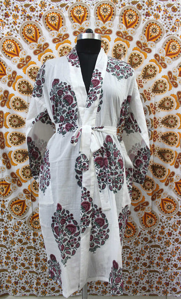 Hand Block Print 100%Cotton Kimono Bathrobe Women Floral Dress Wholesale Lot - Mangogiftsstore