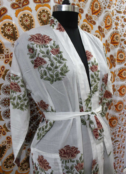 Hand Block Print 100%Cotton Kimono Bathrobe Women Floral Dress Wholesale Lot - Mangogiftsstore