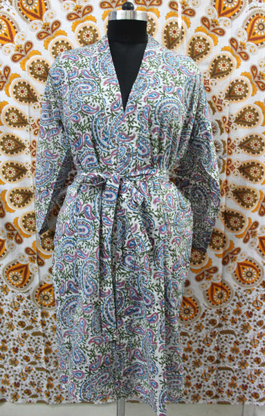 Hand Block Print 100%Cotton Kimono Bathrobe Women Floral Dress Wholesale Lot - Mangogiftsstore