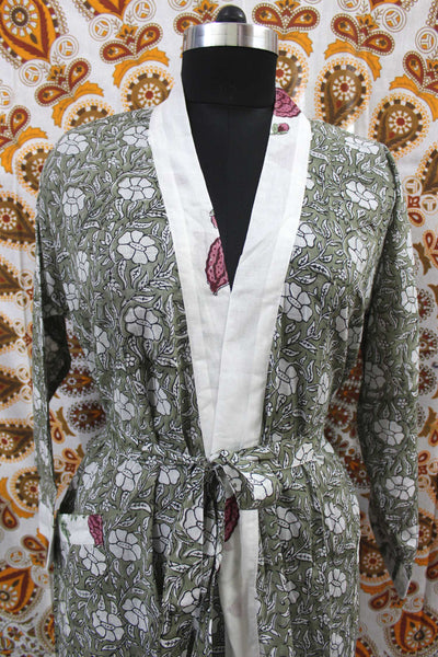 Hand Block Print 100%Cotton Kimono Bathrobe Women Floral Dress Wholesale Lot - Mangogiftsstore