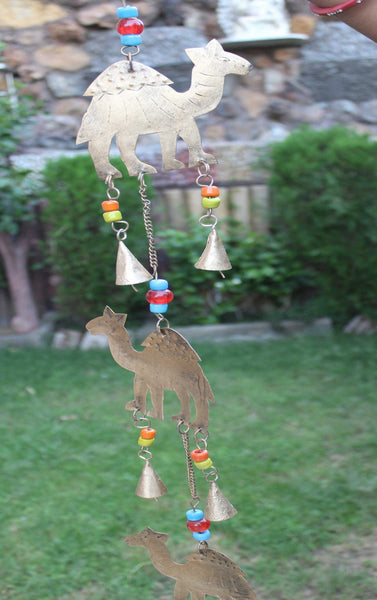 Handmade Camel Bells Wall Hanging String Decoration Windchime Patio Decor Indian 84 cm Length - Mangogiftsstore