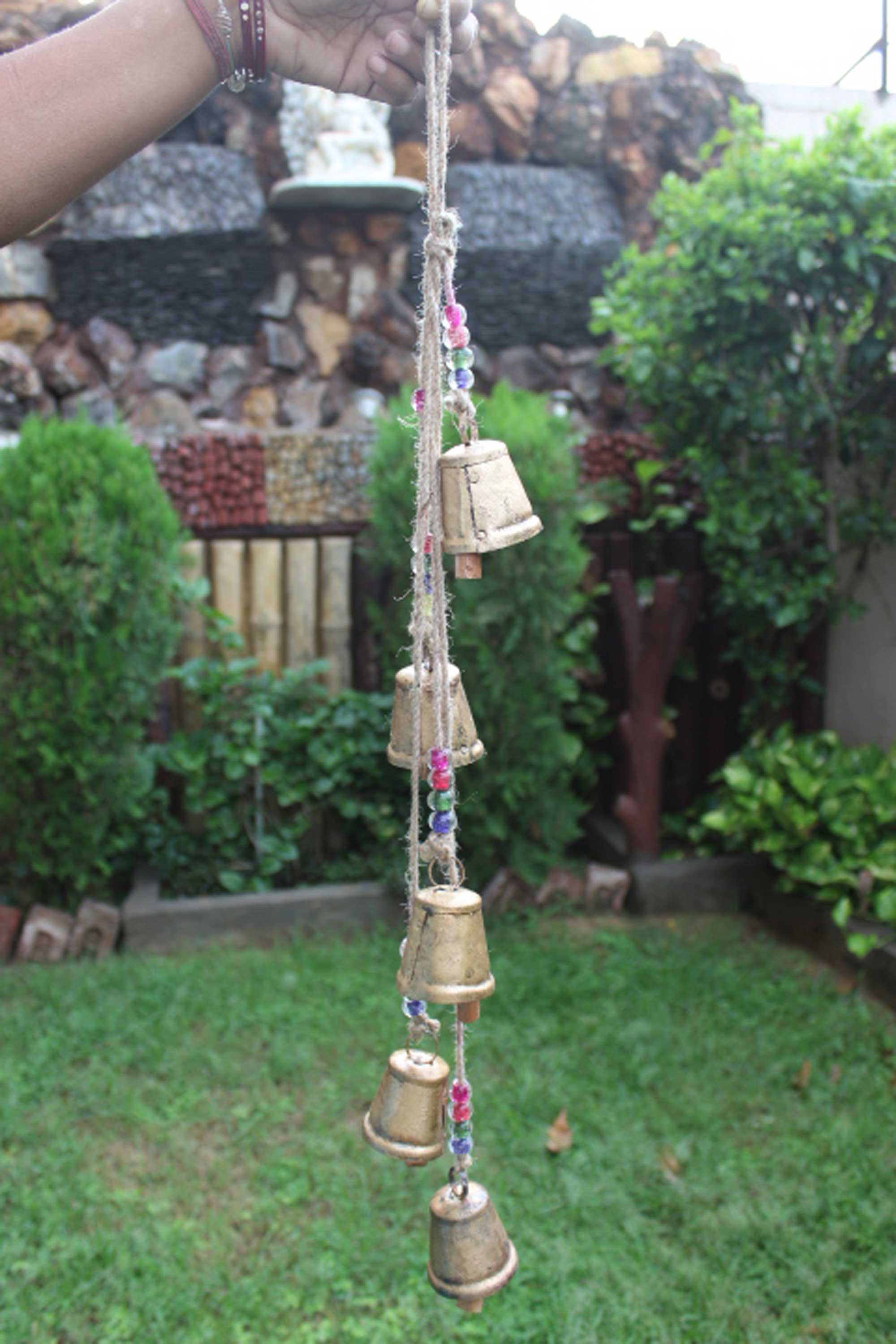 Handmade 5 Vintage Bells Hanging Chime Mobile String Decoration 72 cm Length - Mangogiftsstore