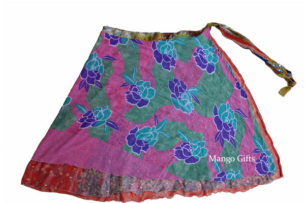 Vintage 2 Layer Silk Sari Magic Wrap Around Skirt Dress Beach Wear Sarong - Mangogiftsstore