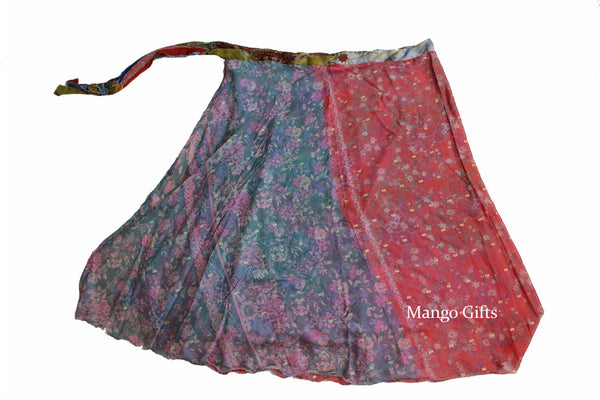 Vintage 2 Layer Silk Sari Magic Wrap Around Skirt Dress Beach Wear Sarong - Mangogiftsstore