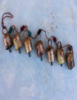 7 Vintage Bells Hanging String Chimes Door Hangings 70 cm Length Indian Metal Crafts - Mangogiftsstore