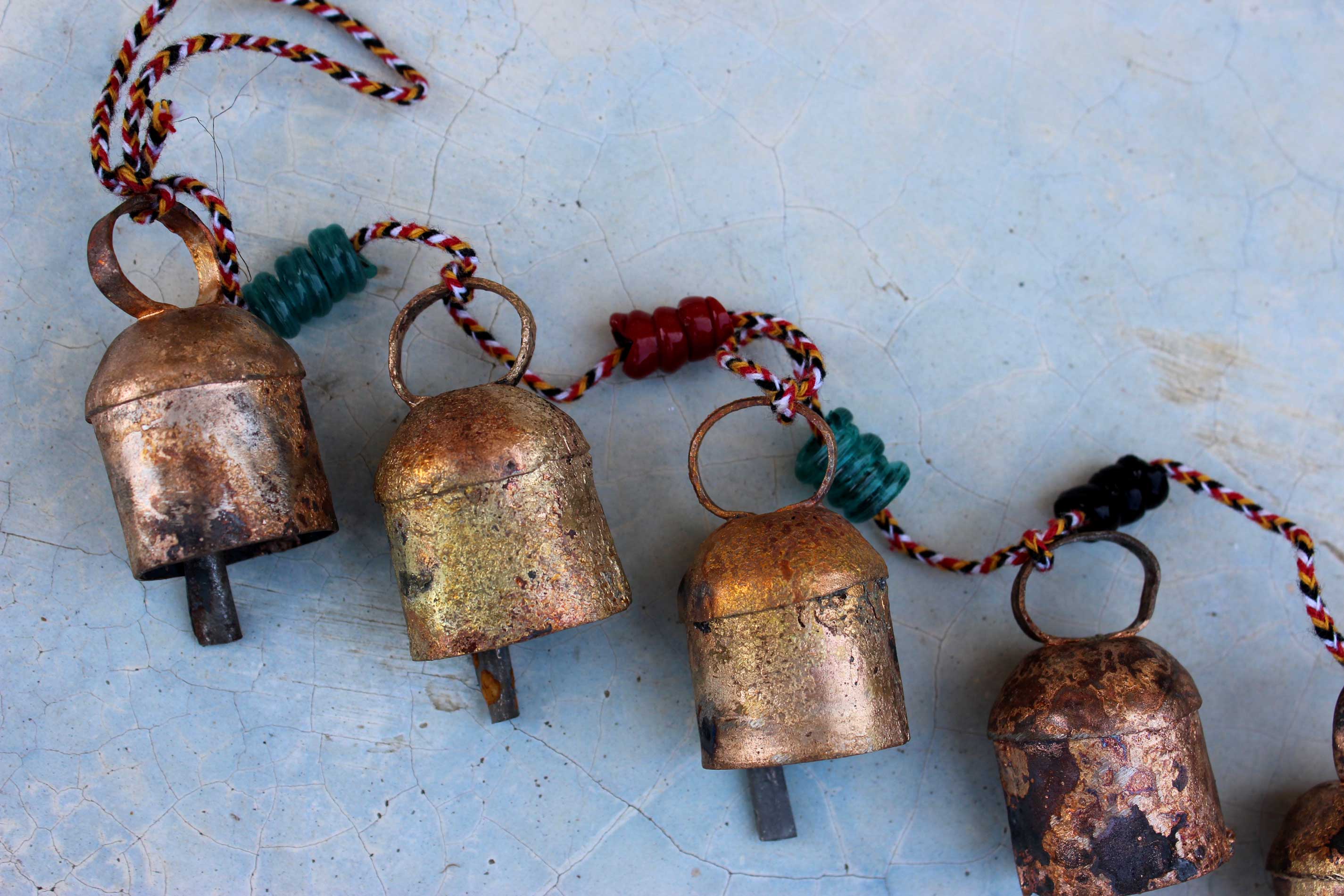 7 Vintage Bells Hanging String Chimes Door Hangings 70 cm Length Indian Metal Crafts - Mangogiftsstore