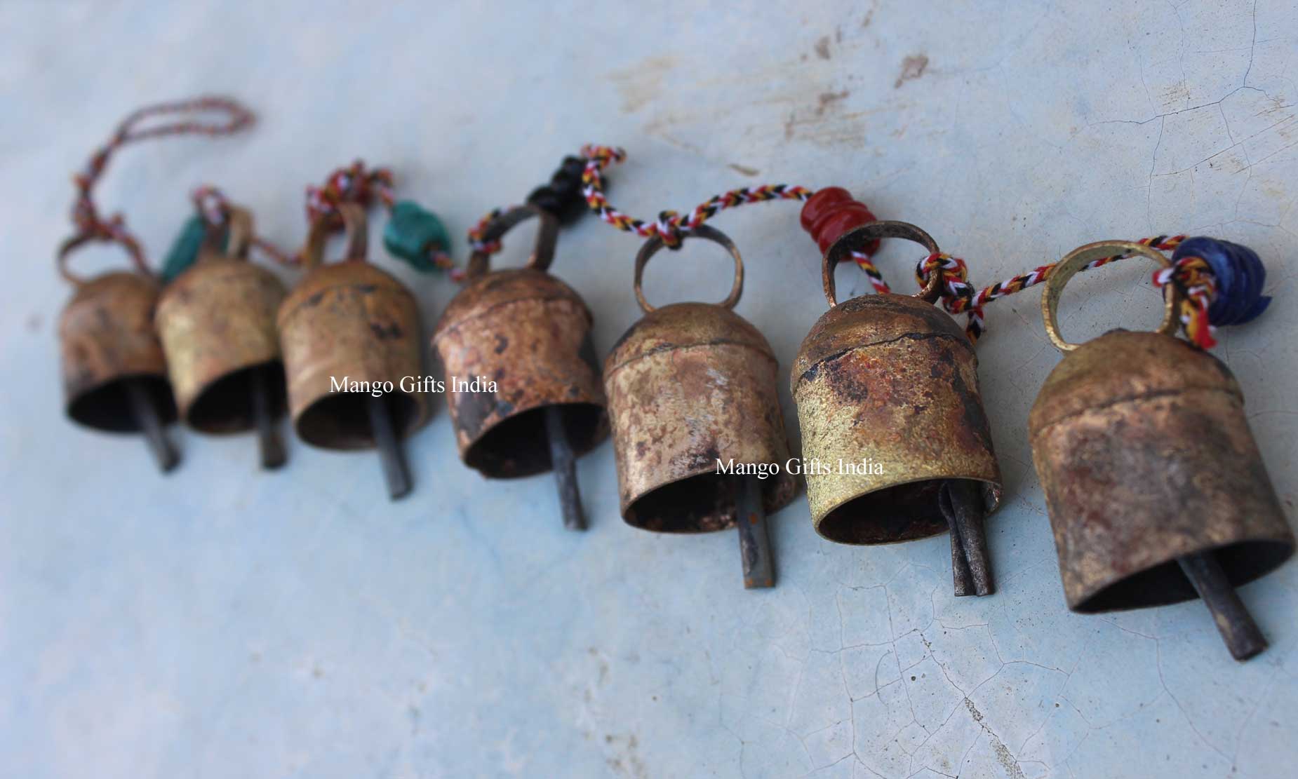 7 Vintage Bells Hanging String Chimes Door Hangings 70 cm Length Indian Metal Crafts - Mangogiftsstore