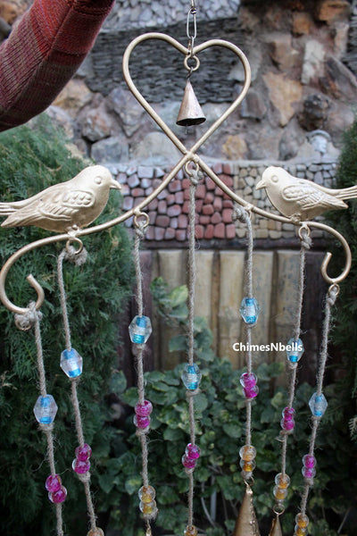 7 Bells Hanging Bird Windchime Outdoor Indoor Patio Ornaments Handmade Indian Metal Crafts - Mangogiftsstore