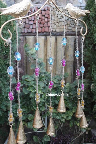 7 Bells Hanging Bird Windchime Outdoor Indoor Patio Ornaments Handmade Indian Metal Crafts - Mangogiftsstore