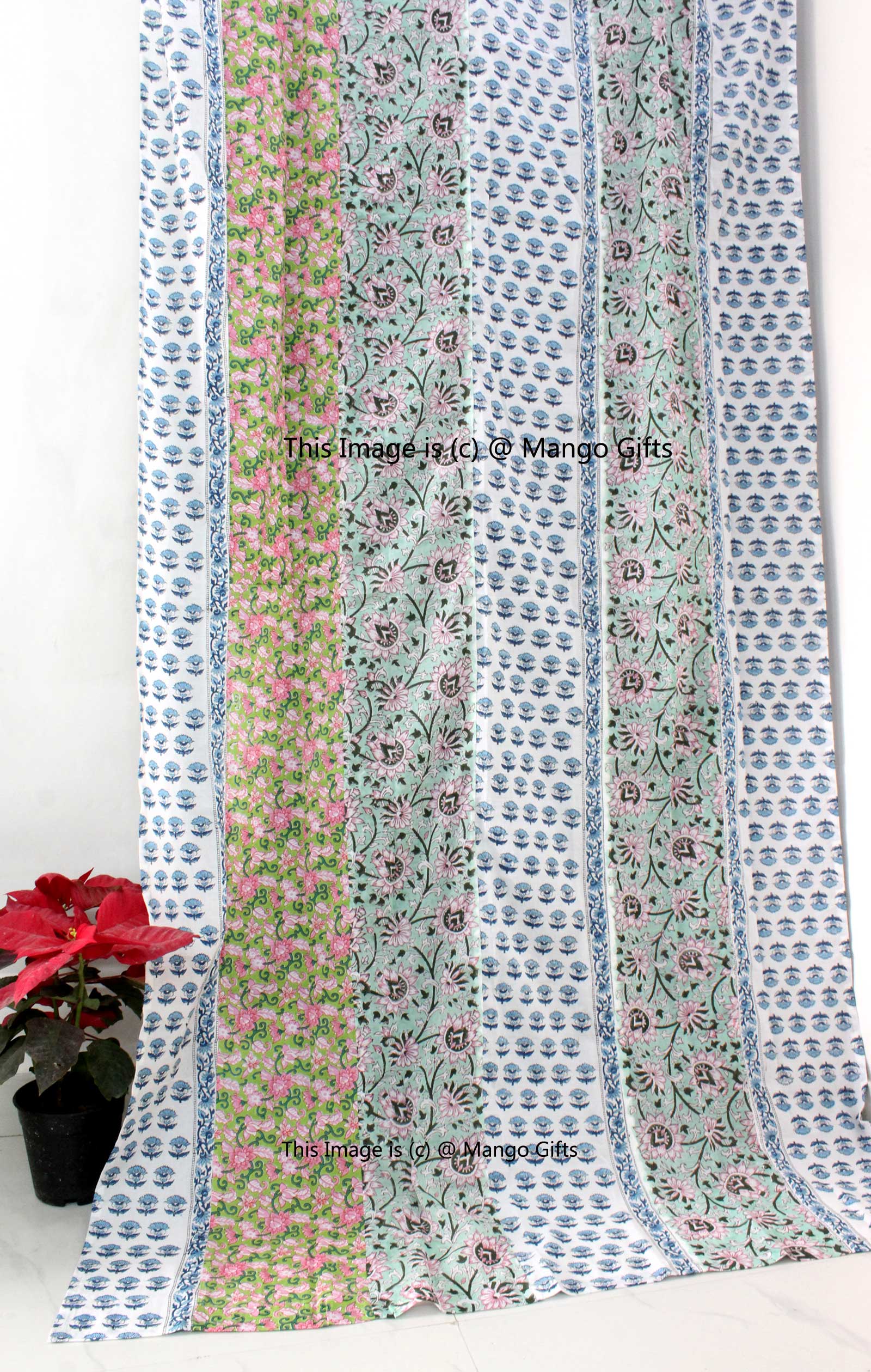 Hand Block Print Floral Gypsy Cotton Doorway Curtains Panels Drapes