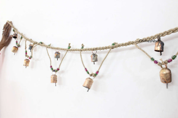 Bells on String Jute Garland Handmade Hanging Decoration 150 cm Lenhth - Mangogiftsstore