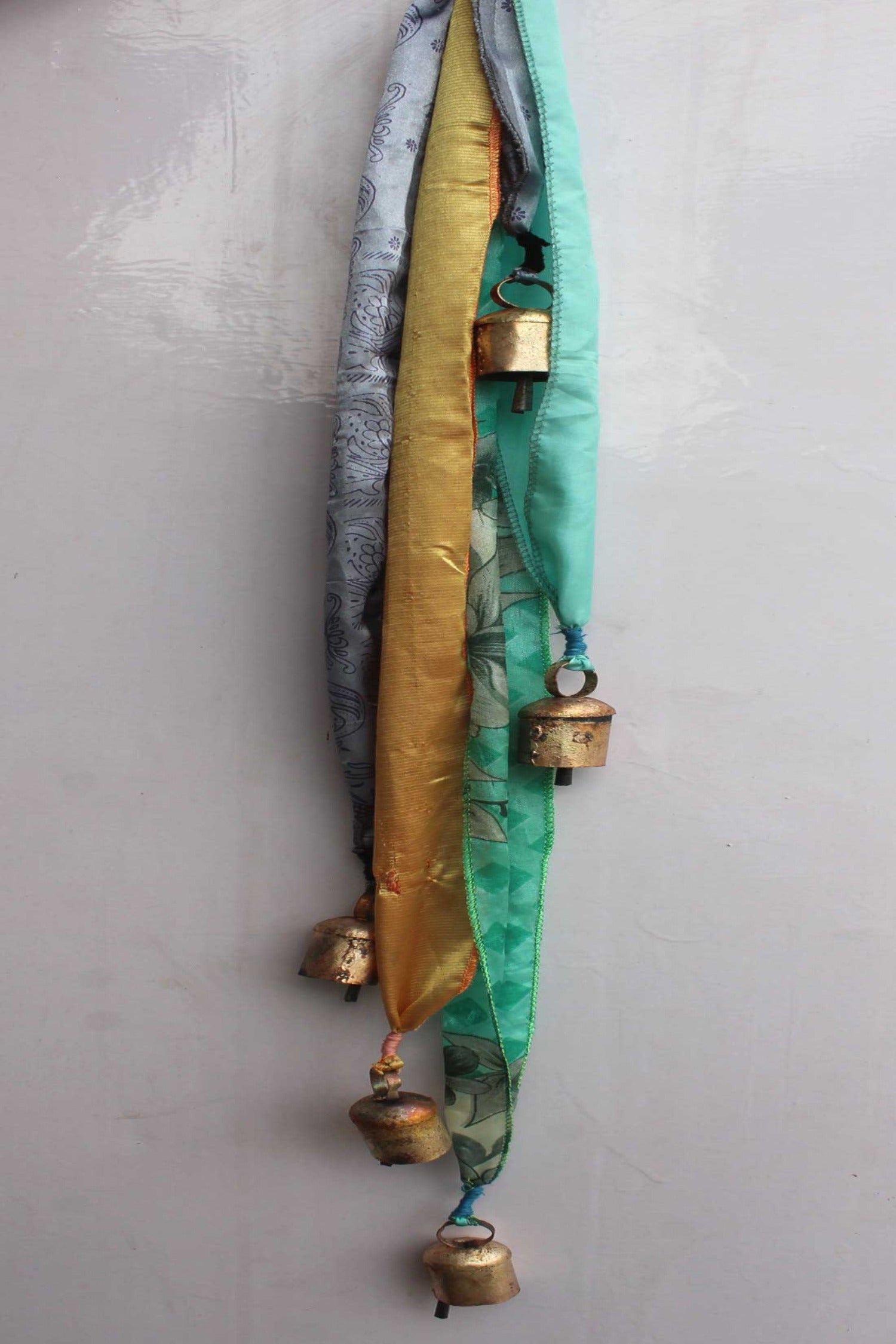 Door Hangings Bells on rope,Boho,Boho Decor,Boho Theme,Recycle Iron bells,Recycled Sari,Shabby Chic Vintage bells