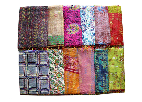 Vintage Kantha Silk Scarves Reversible 100%Silk Sari Saree Wraps Indian Dupatta Wholesale Supply - Mangogiftsstore