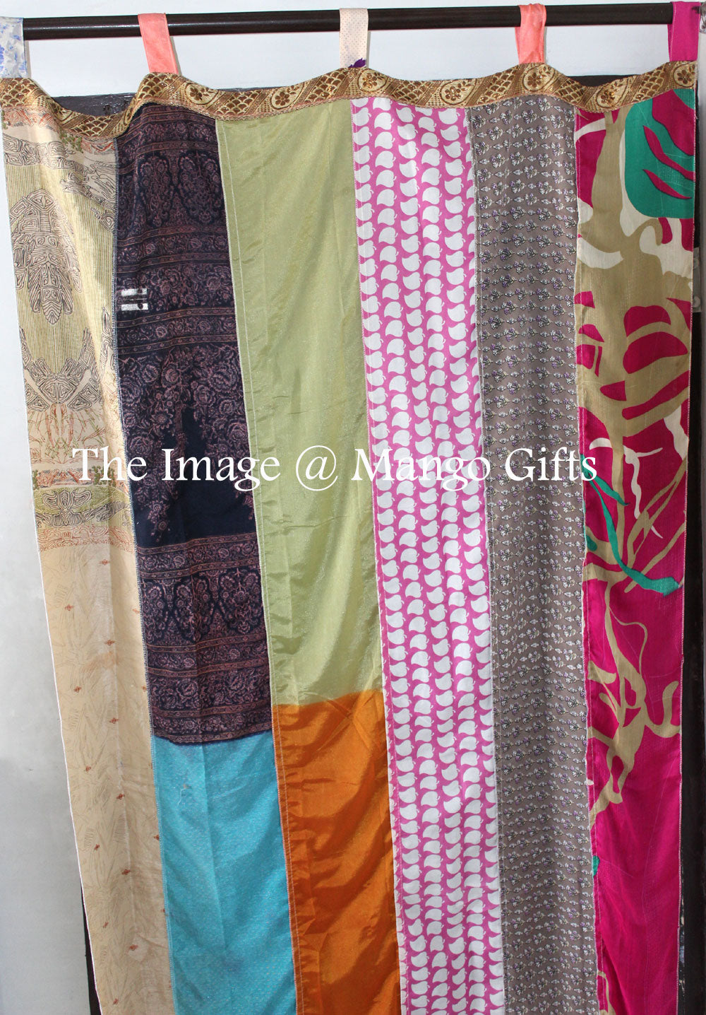 Indian Old Sari Multicolor Curtain Door Drape Window Decor Silk Saree Curtain - Mangogiftsstore