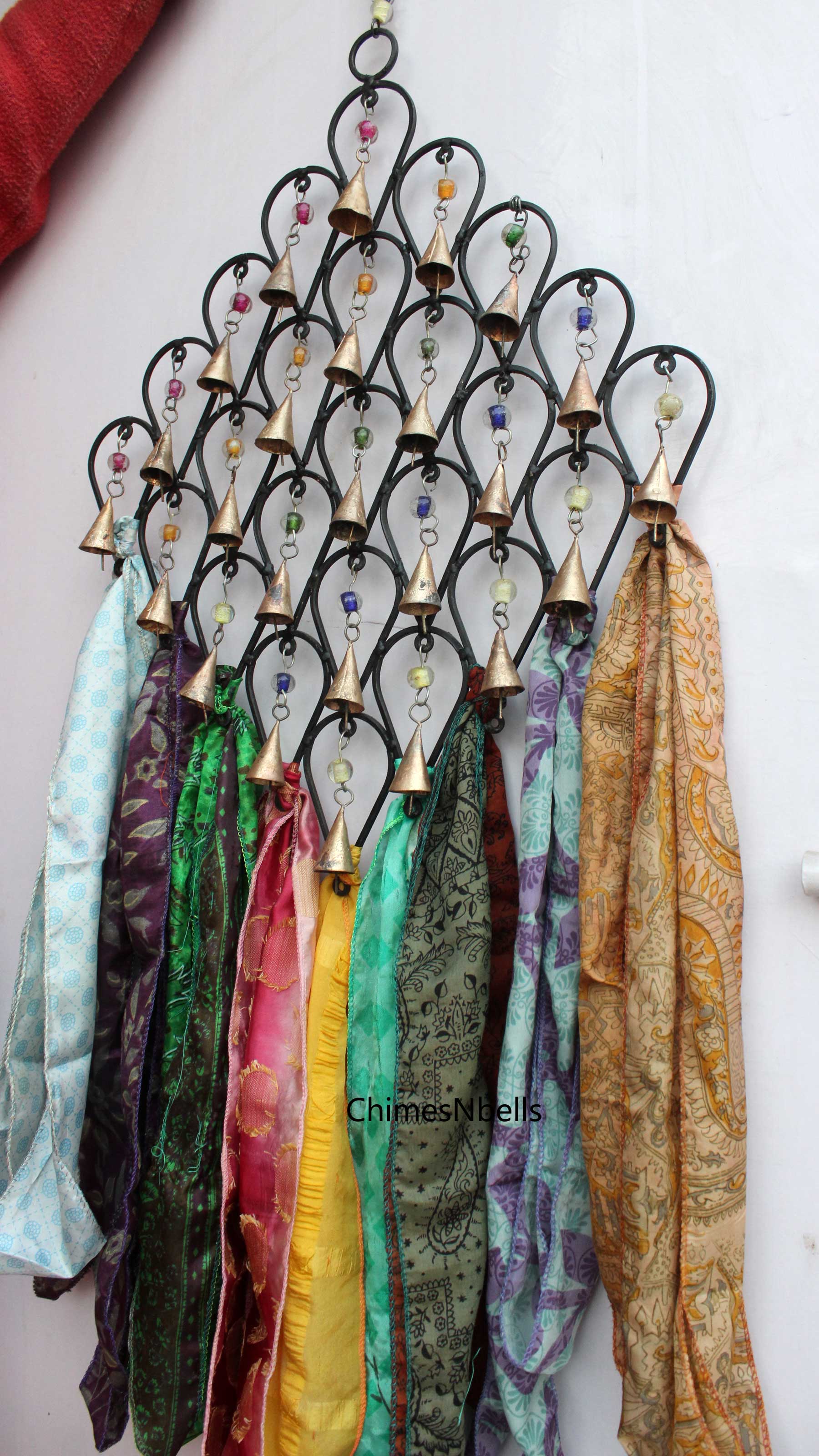 Recycled Iron Teardrop Boho Theme Wall Hanging Windchime bells Suncatcher Indian Metal Crafts - Mangogiftsstore