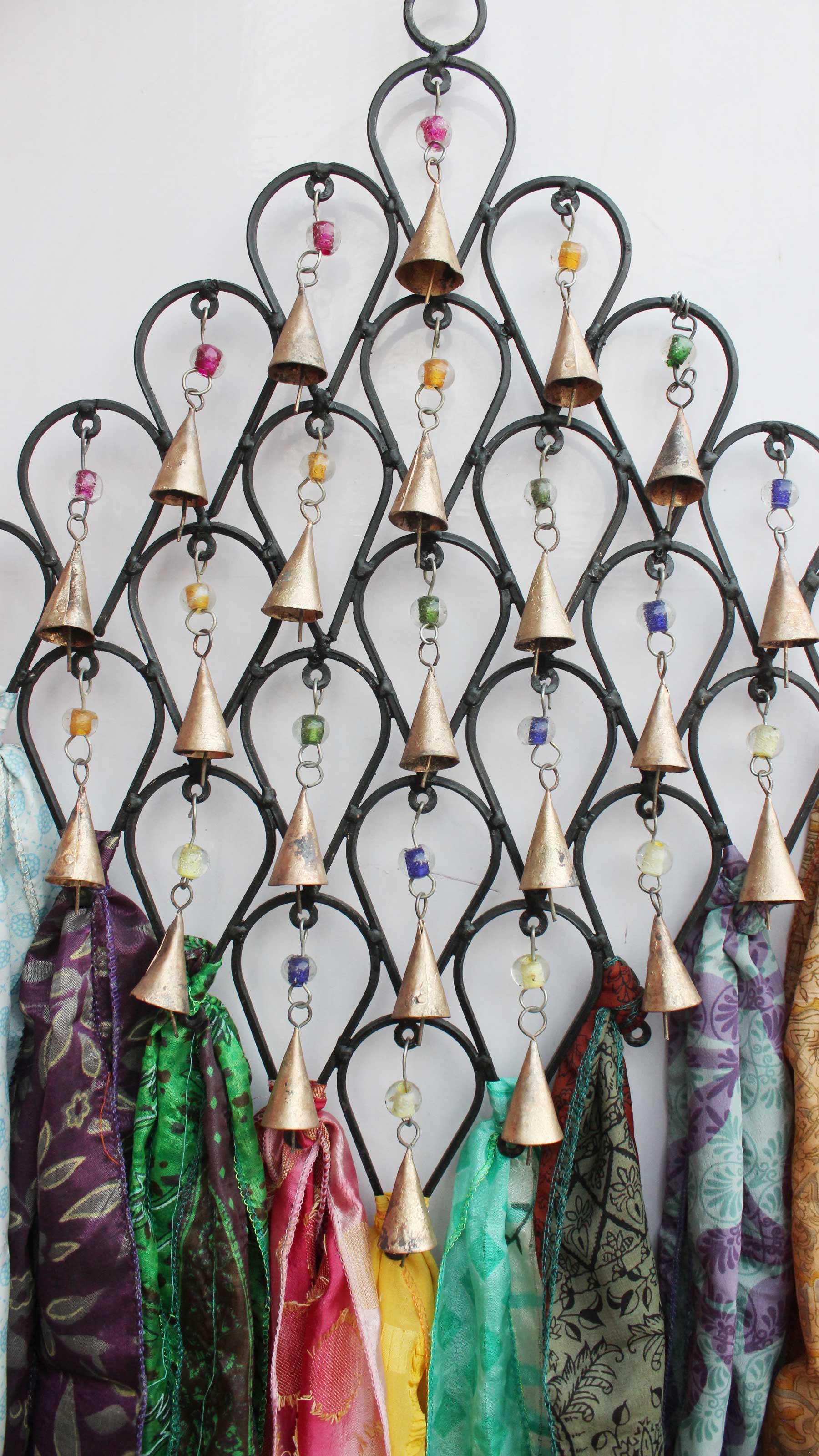 Recycled Iron Teardrop Boho Theme Wall Hanging Windchime bells Suncatcher Indian Metal Crafts - Mangogiftsstore
