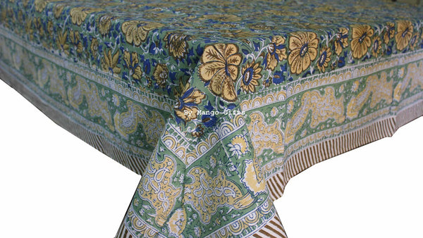 Hand Block Print India Table Cloth 60 x 90 Inches 100% Cotton Table Cover Floral Print - Mangogiftsstore