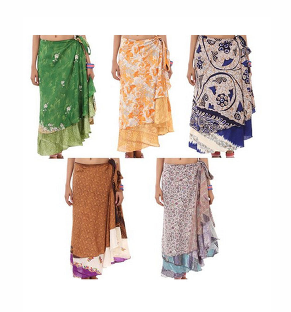 Vintage Silk Sari Magic Wrap Skirt - Beach Wear