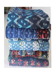 Hand Block Print 100%Cotton Reversible Kantha Throw Ralli Bedcover Twin Size - Mangogiftsstore