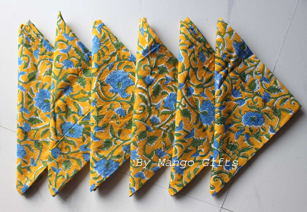 Indian Hand Block Print 100%Cotton Voile Fabric Napkins Set 24 Pc Floral  Assort